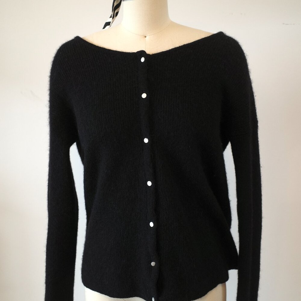 Sezane Cashmere Cardigan with Pearl Buttons in Black